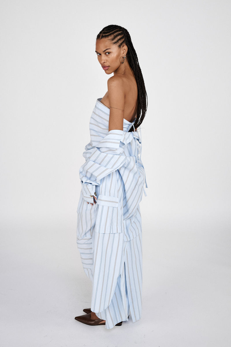 Fresia - Reverse stripe military pants I Blue pyjama stripe 4 - Rabens Saloner