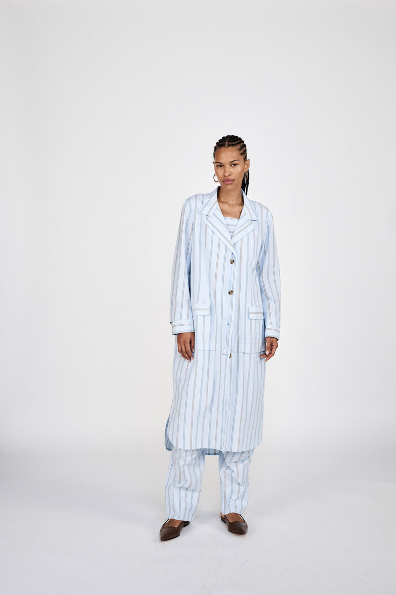 Fresia - Reverse stripe military pants I Blue pyjama stripe 6 - Rabens Saloner