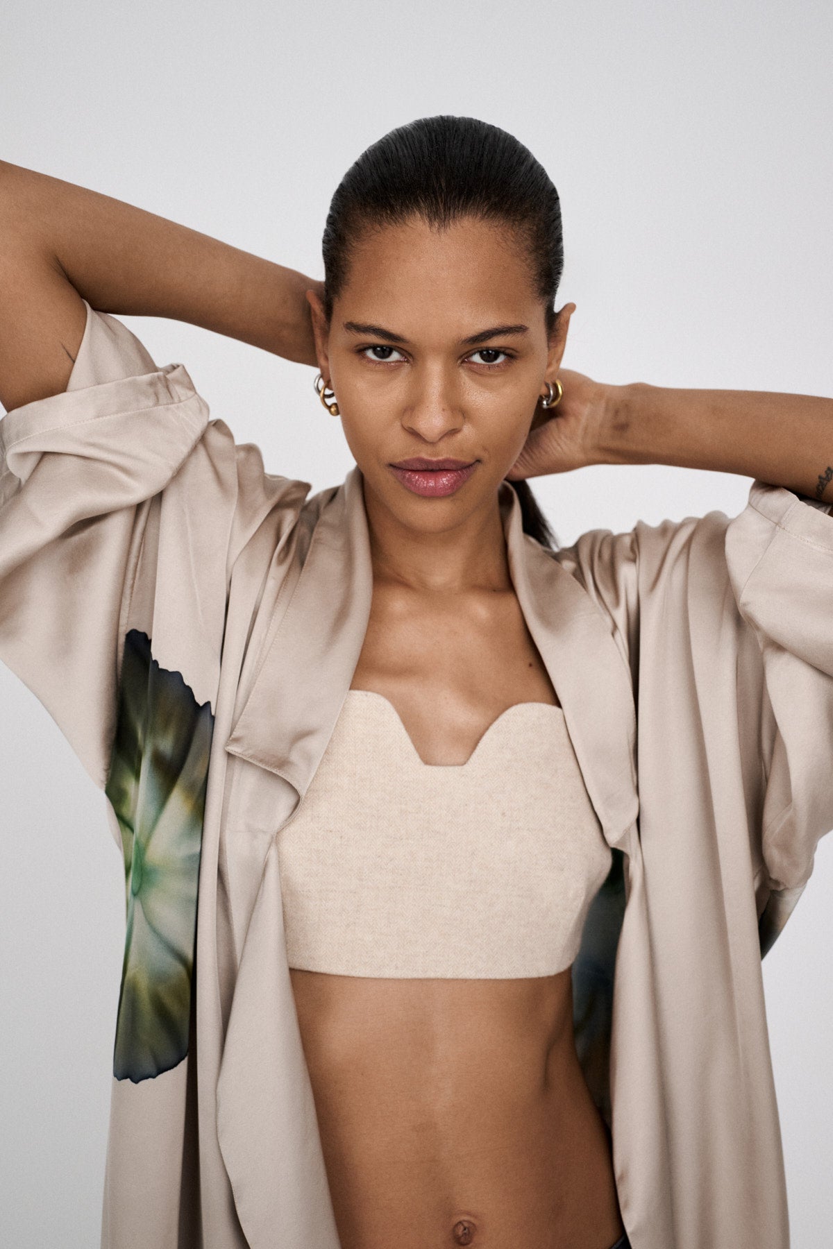Luh - Mini herringbone bandeau top I Light sand 1 - Rabens Saloner