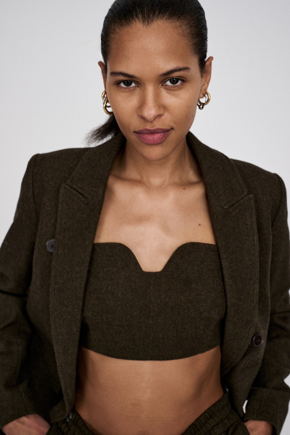 Luh - Mini herringbone bandeau top I Dark brown 2 - Rabens Saloner