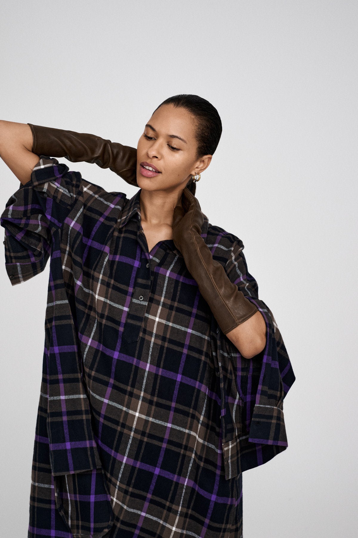 Hardis - Giant check kaftan I Purple check combo 1 - Rabens Saloner