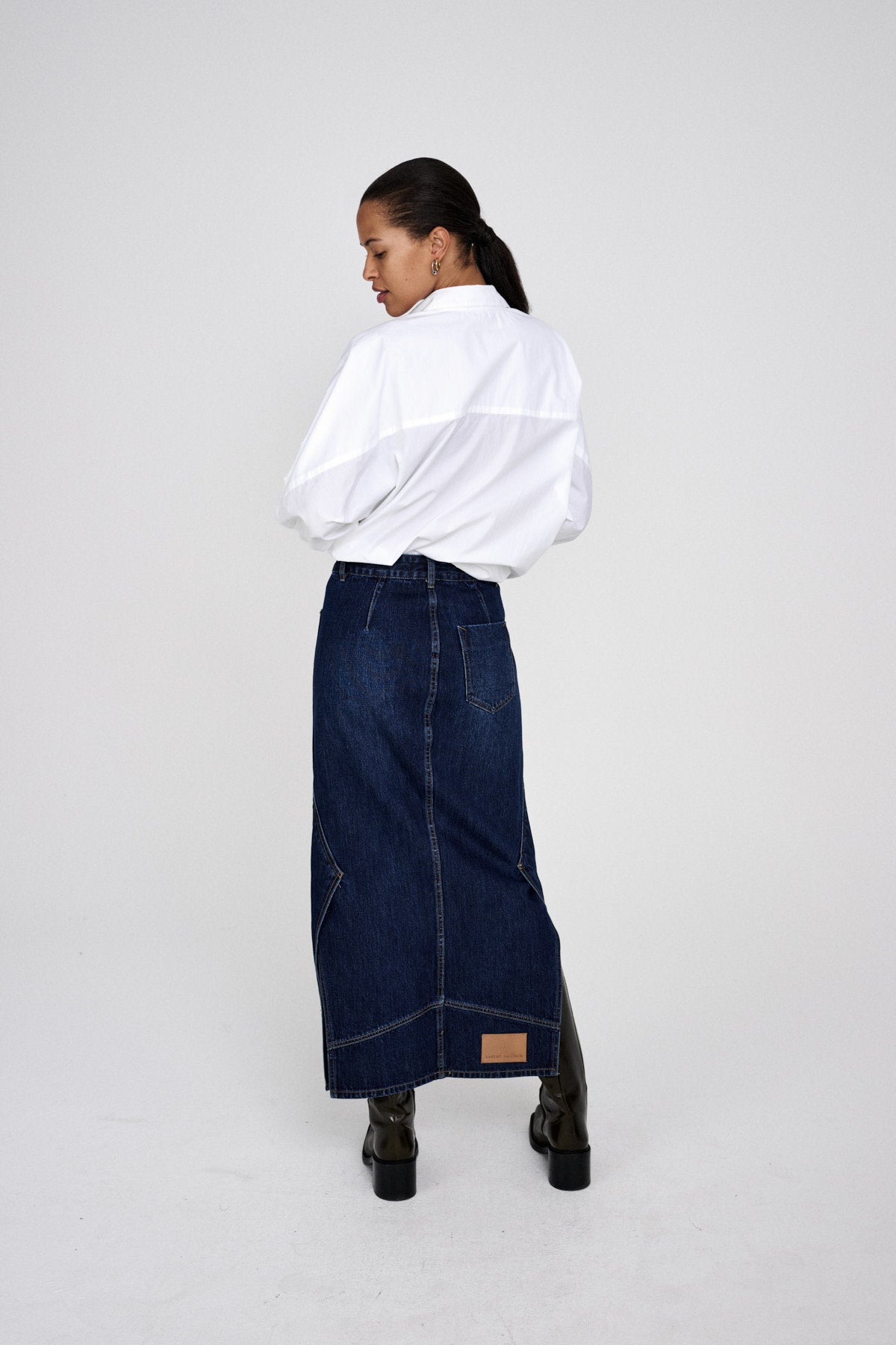 Joella - Patchwork denim skirt I Dark washed indigo 1 - Rabens Saloner