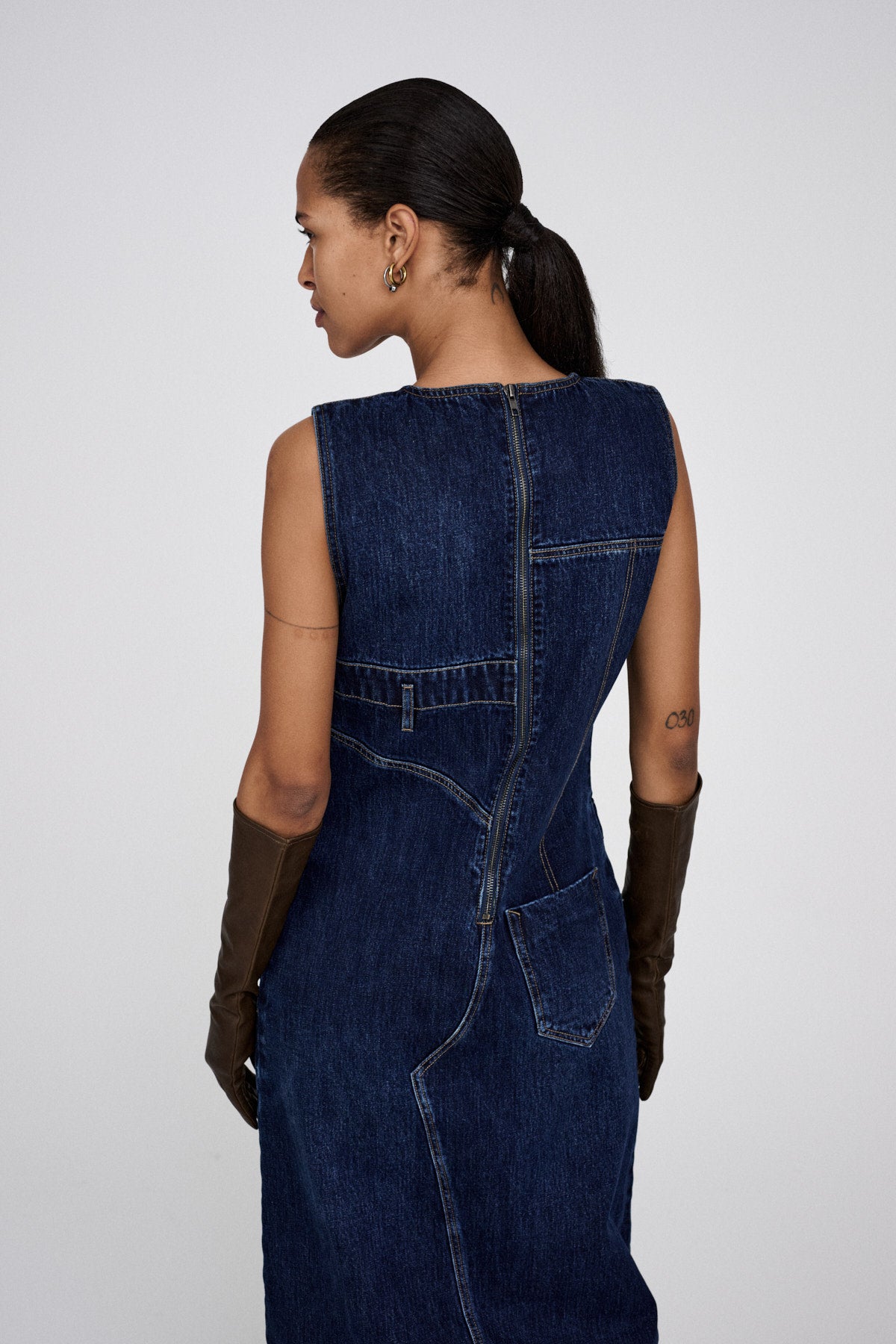 Inette - Patchwork denim dress I Dark washed indigo 3 - Rabens Saloner
