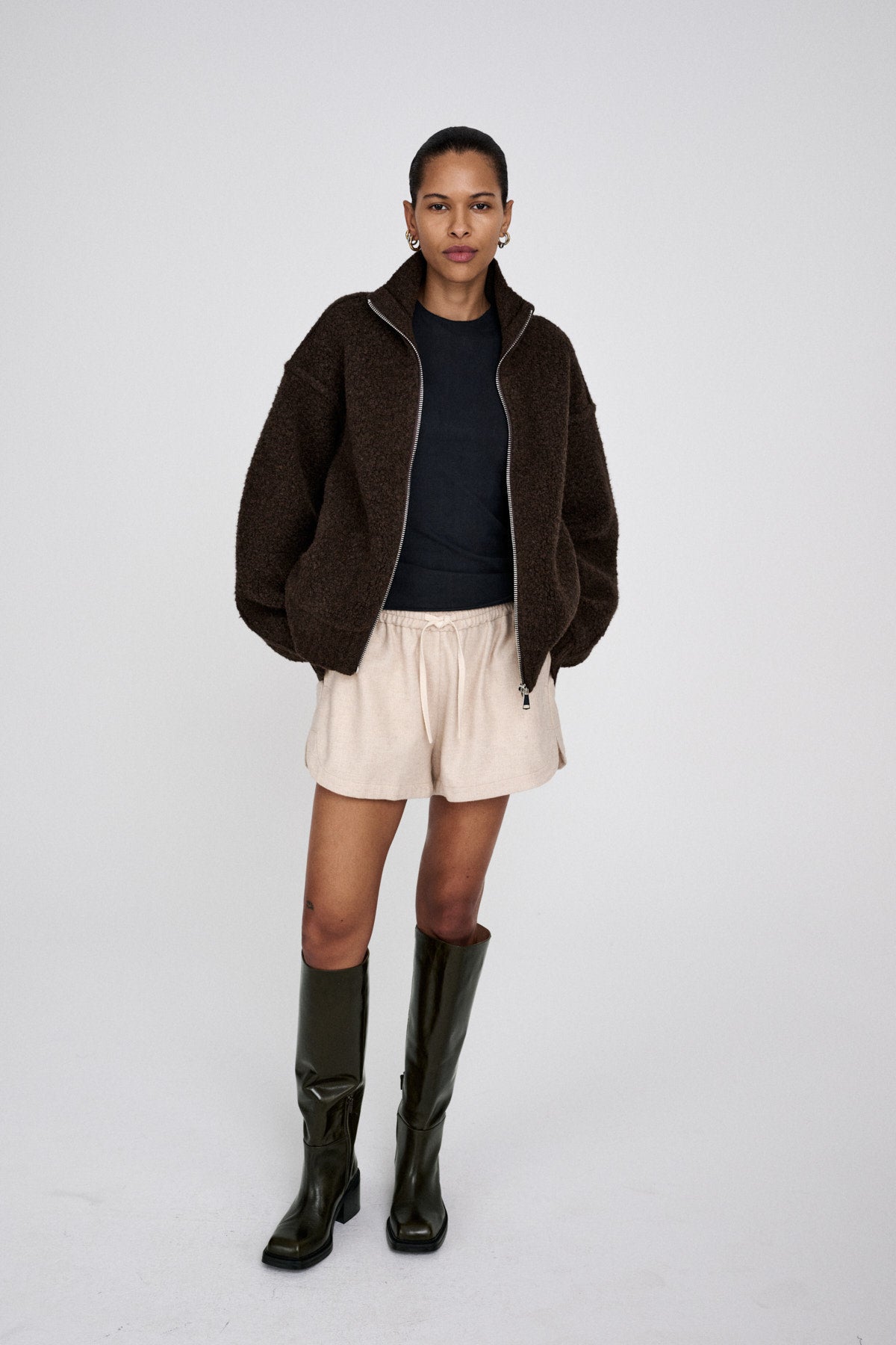 Sigal - Sheep knit high collar jacket I Grey melange 3 - Rabens Saloner