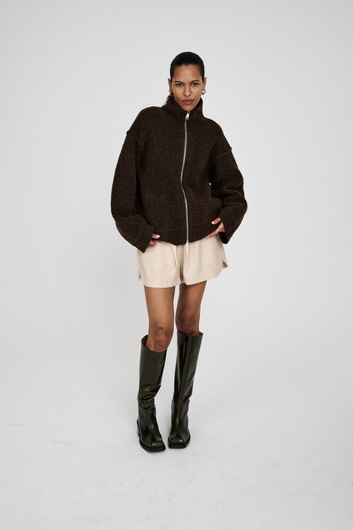 Sigal - Sheep knit high collar jacket I Grey melange 5 - Rabens Saloner