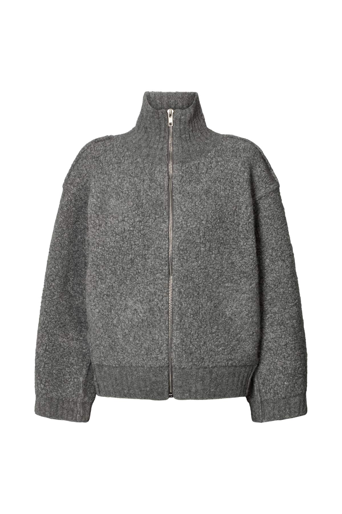 Sigal - Sheep knit high collar jacket I Grey melange Grey melange XS 1 - Rabens Saloner