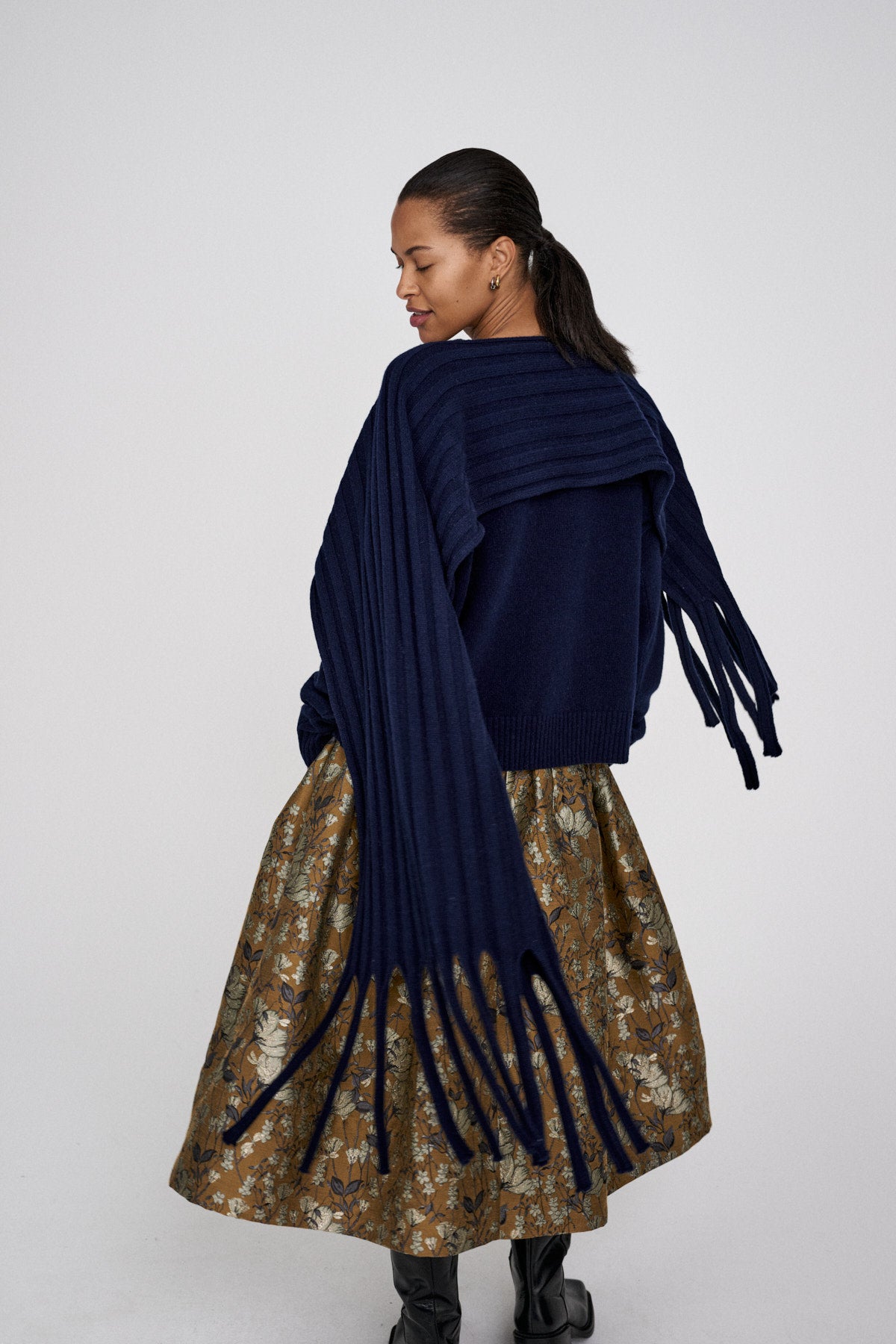 Emillia - Pure wool split scarf I Navy 3 - Rabens Saloner