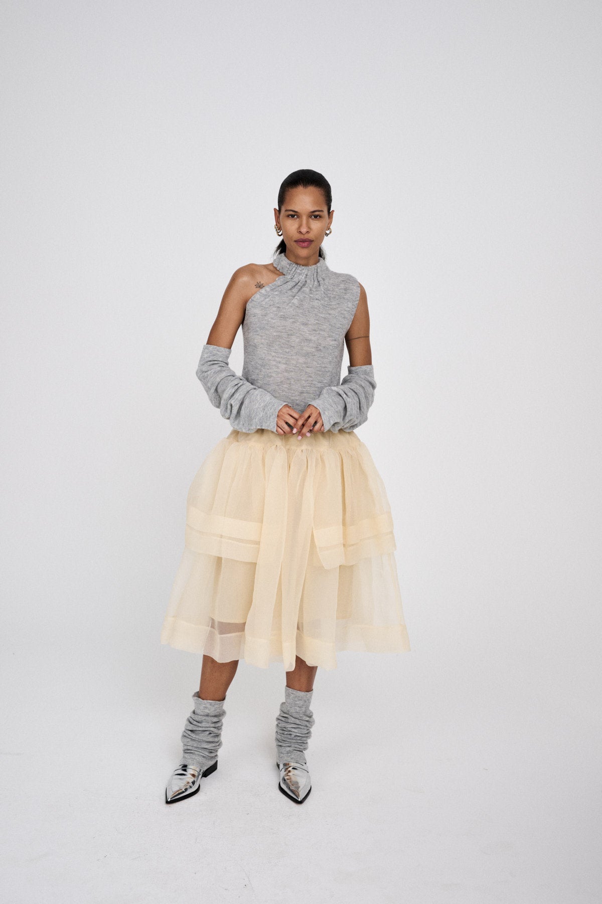 Seia - Waffled knit leg warmers I Grey melange 1 - Rabens Saloner