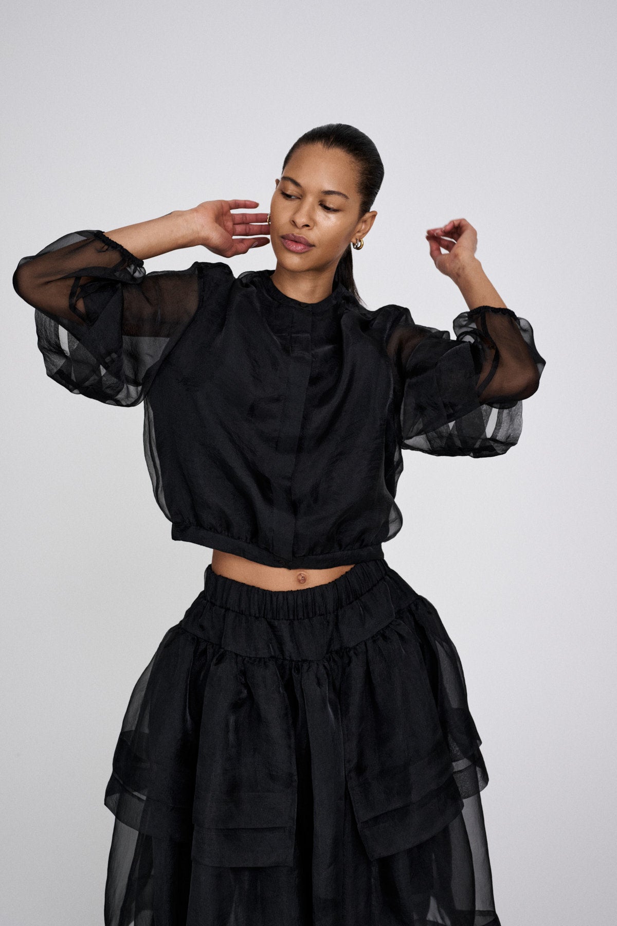Everlyn - Organza layer shirt jacket I Black 4 - Rabens Saloner