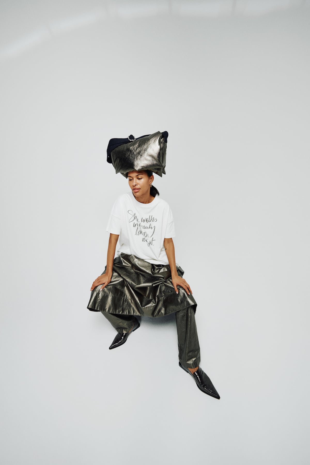 Ottavia - Foiled ripstop full skirt I Metallic olive 4 - Rabens Saloner