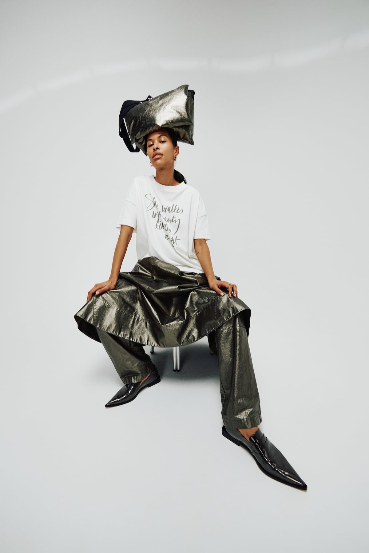 Ottavia - Foiled ripstop full skirt I Metallic olive 5 - Rabens Saloner