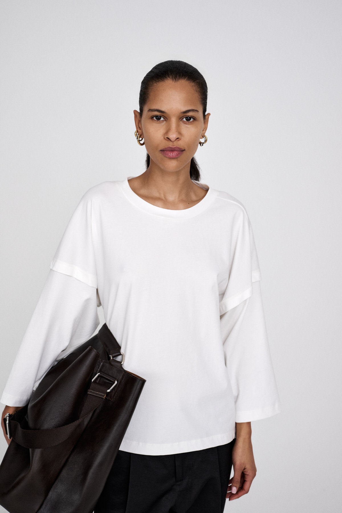 Laurah - FOT jersey 3/4 sleeve top I Chalk 1 - Rabens Saloner