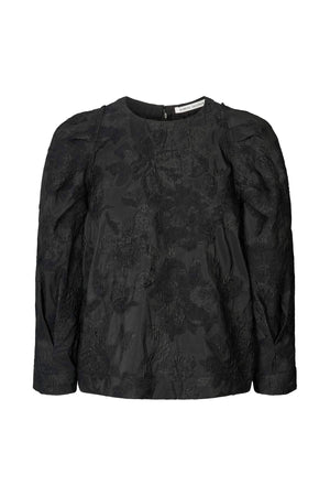 Peyton - Clipped jacquard blouse I Pirate black 1 - Rabens Saloner