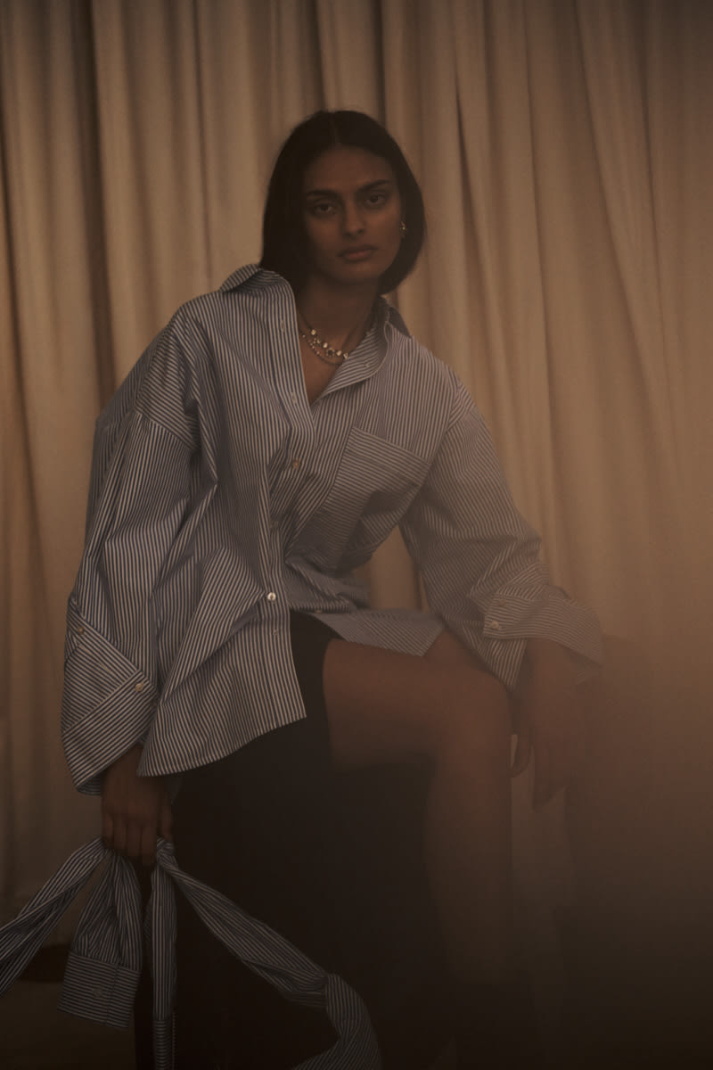 Bobbies - Quilt stripe oversize shirt I Blue white stripe 10 - Rabens Saloner