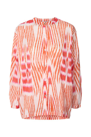 Sibyl - Ikat voile shirt I Mandarin pink ivory Mandarin pink ivory XS 4 - Rabens Saloner