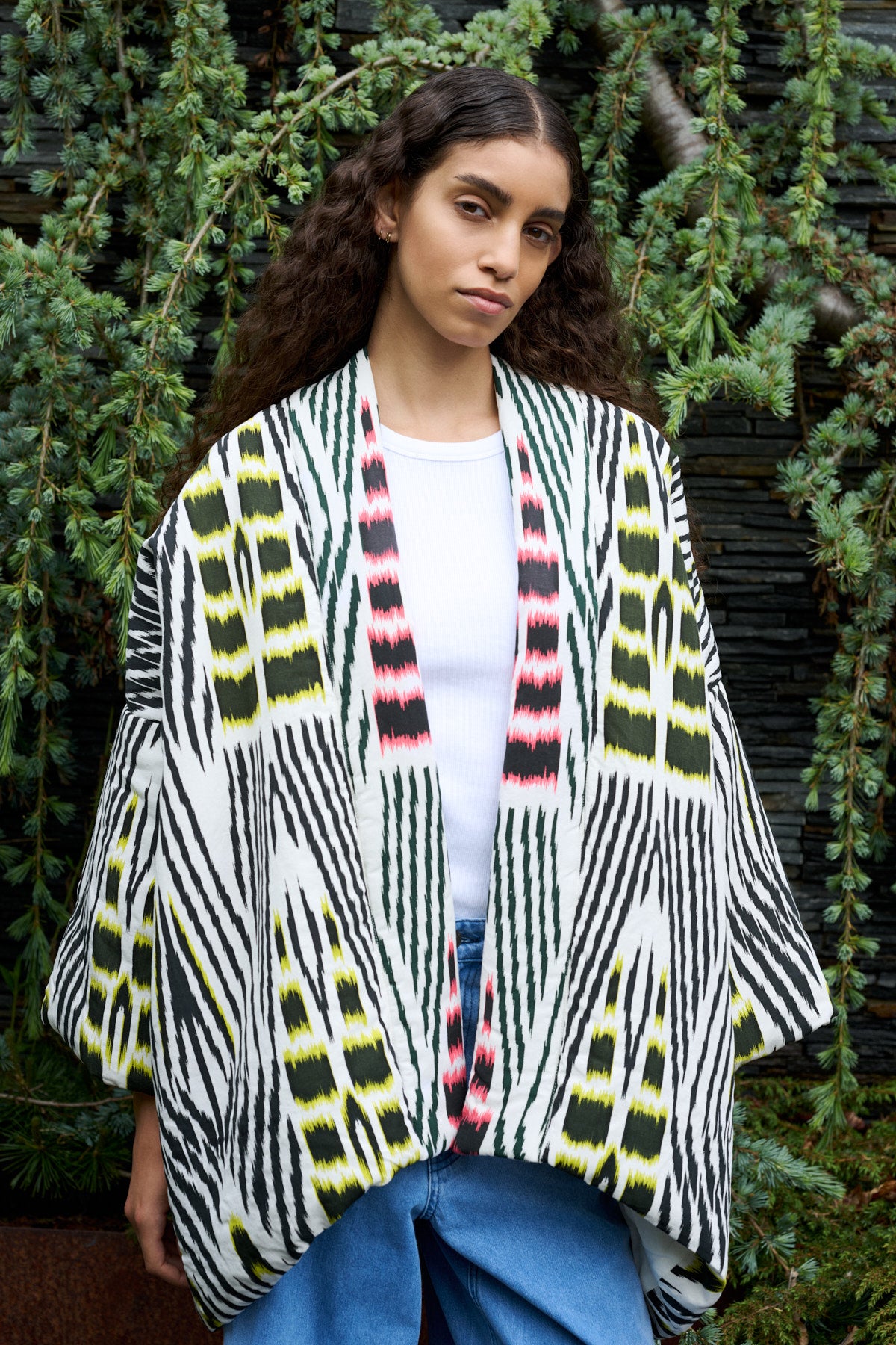 Abba - Ikat combo padded kimono I Citrus black ivory & pink combo
