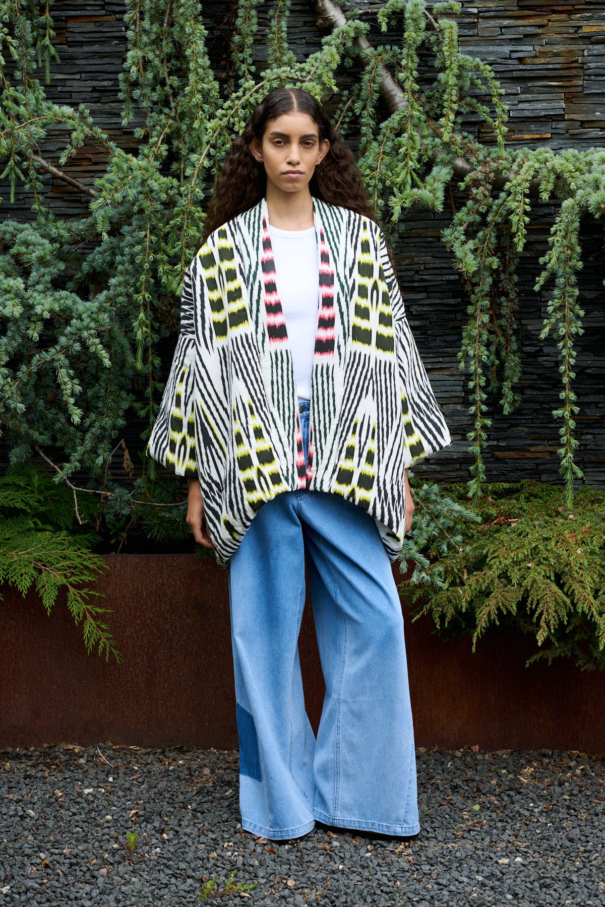 Abba - Ikat combo padded kimono I Citrus black ivory & pink combo