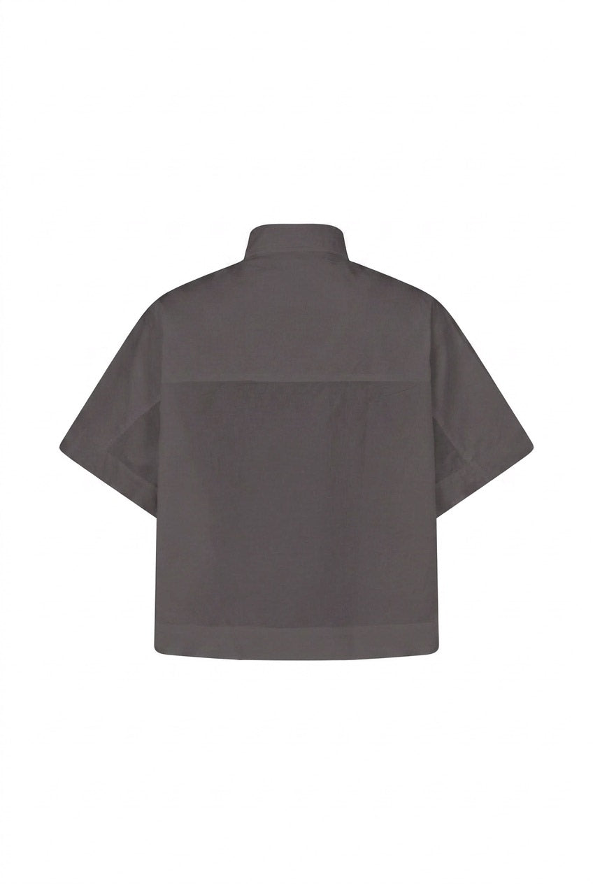 Berte - Poplin curved hem shirt I Faded black