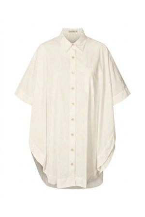 Berta - Poplin curved hem shirt dress I Clay