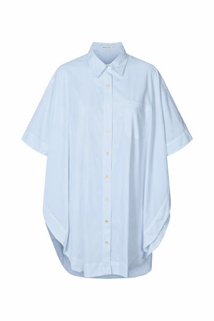 Berta - Poplin curved hem shirt dress I Light blue
