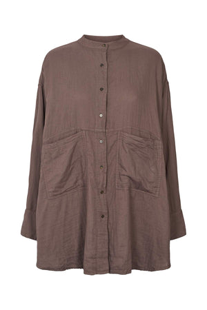 Sonja - Cotton double oversized shirt I Brown 4 - Rabens Saloner