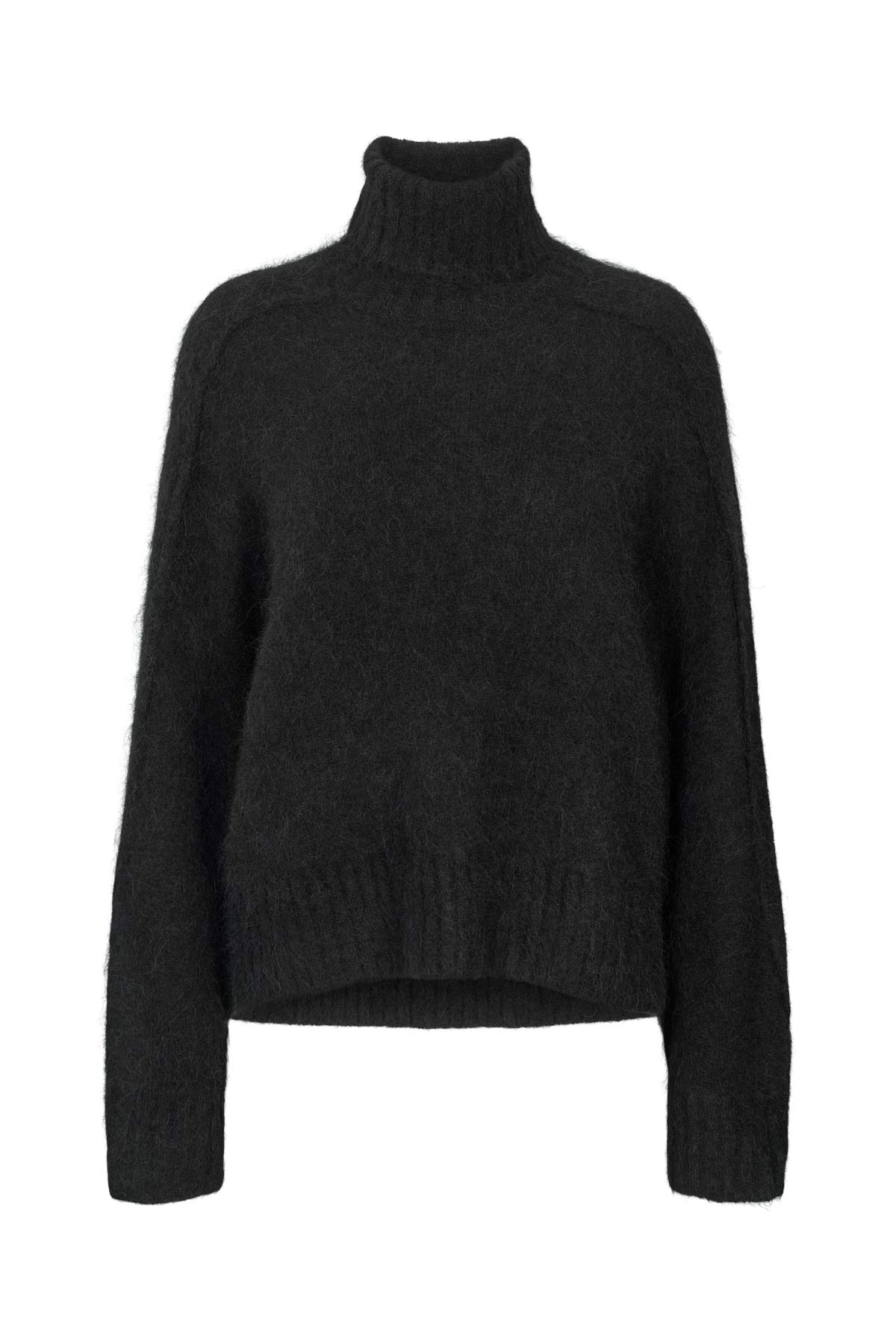 Mabeka - Fluffy knit funnel-neck sweater I Black 4 - Rabens Saloner