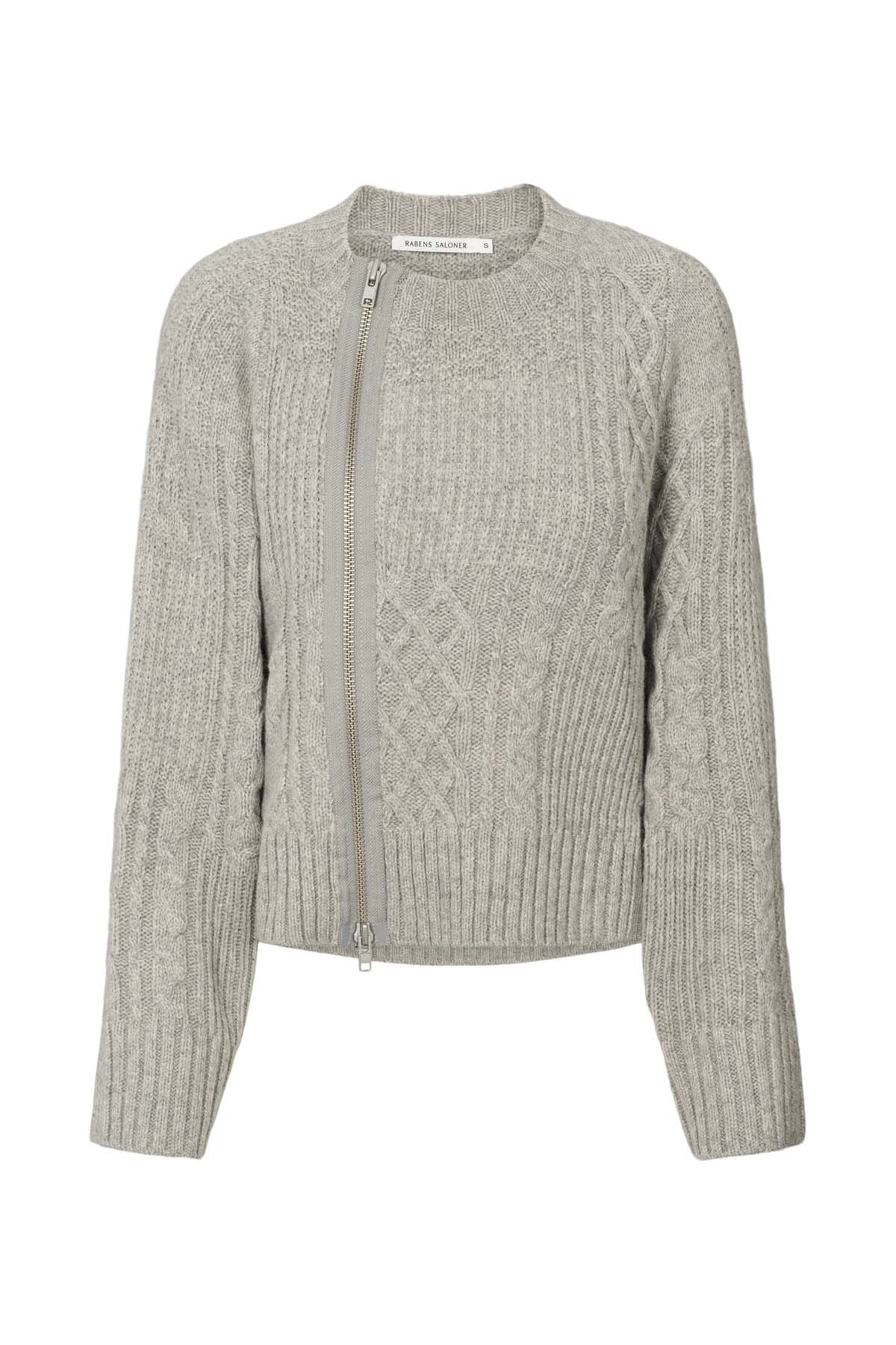 Luka - Patchwork knit cardigan I Light grey melange Light grey melange XS 1 - Rabens Saloner