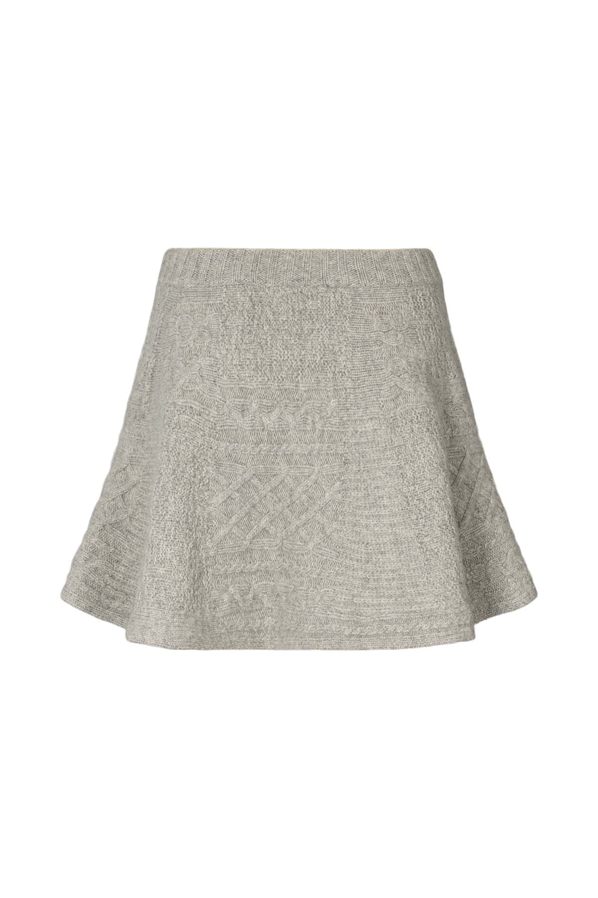 Joleen - Patchwork knit skirt I Light grey melange 2 - Rabens Saloner