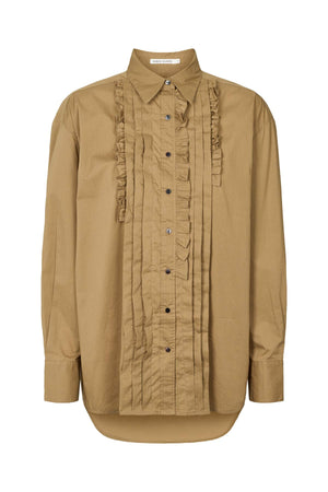 Dim - Poplin front frill shirt I Havanna brown Havanna brown XS 4 - Rabens Saloner