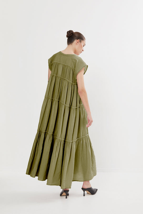 Gisele - Cotton flare long dress I Dry moss    2 - Rabens Saloner