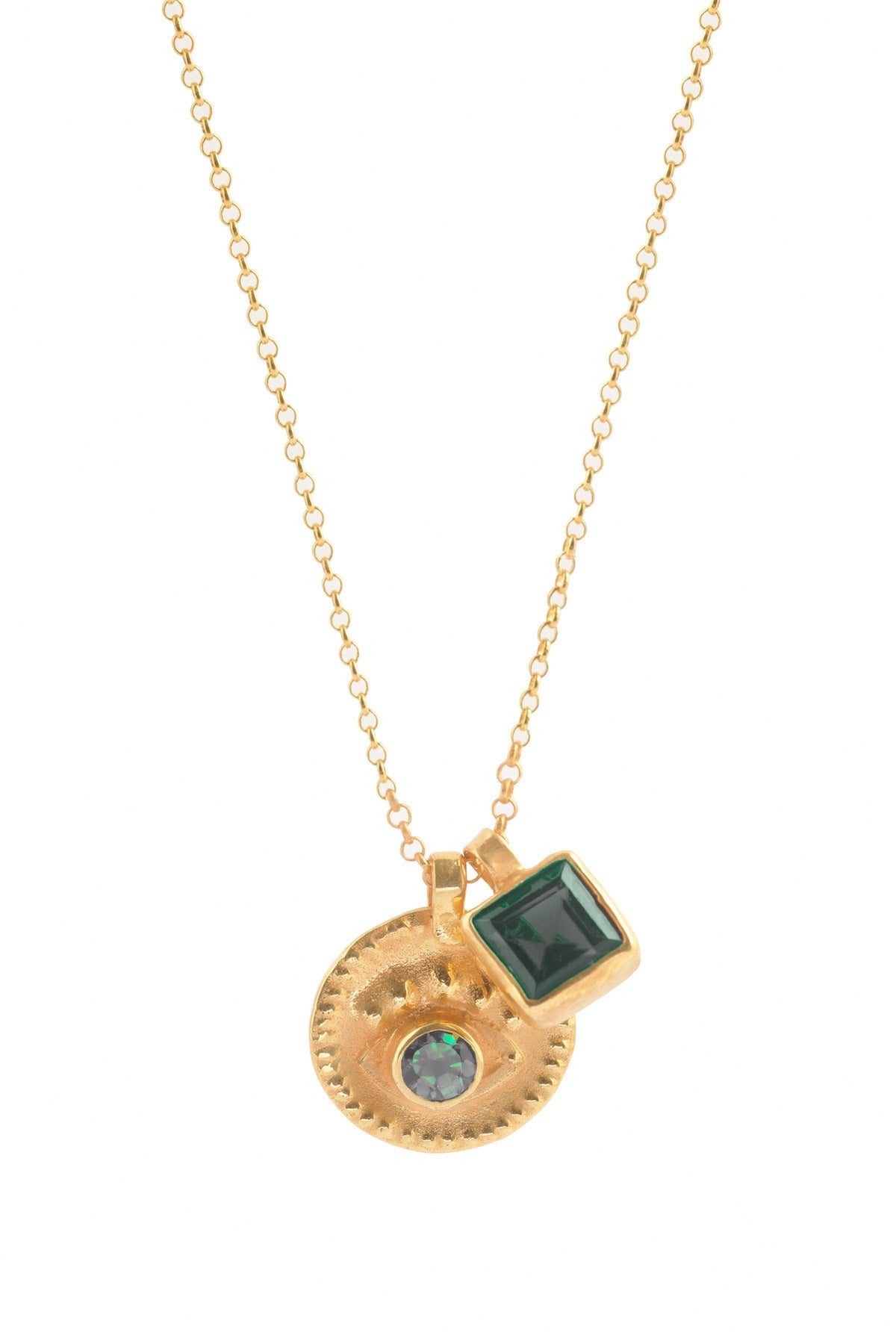 Nafsu - Necklace w/eye and square pendant I Green combo    1 - Rabens Saloner