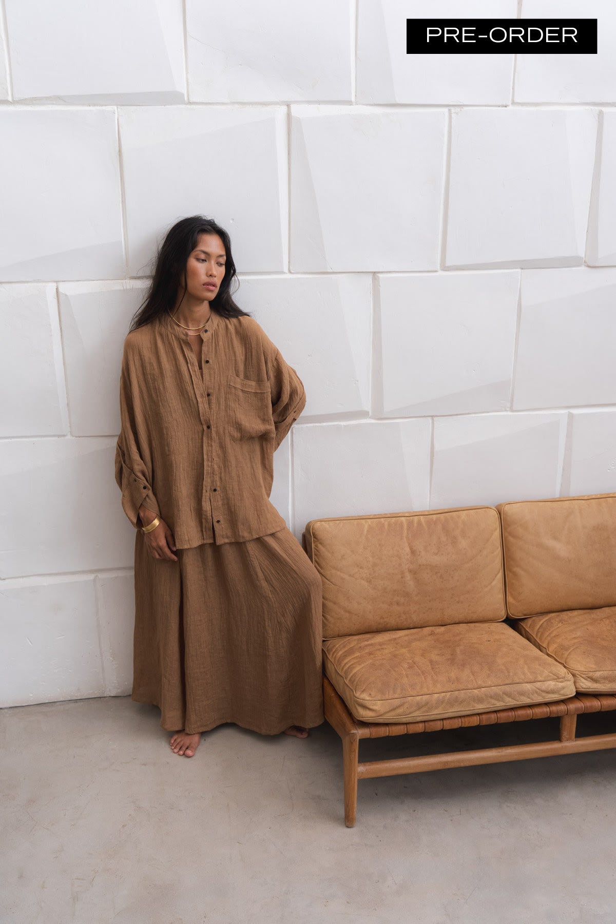 Jumana - PRE-ORDER I Crinkled flared skirt I Walnut 1 - Rabens Saloner