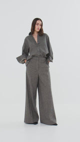 Inja - Mini check wide leg pants I Coffee check