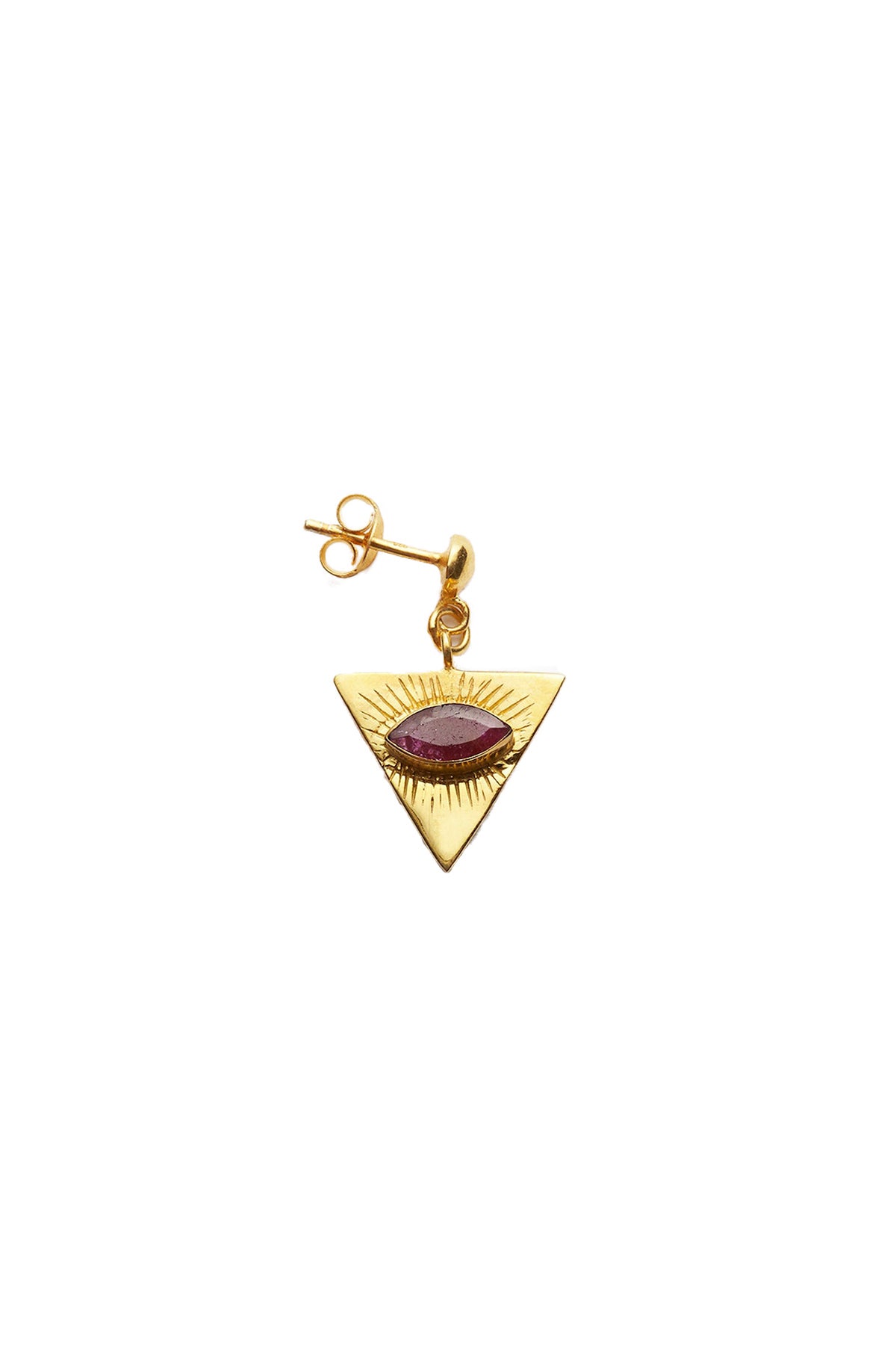 Nafsu - Gold Earstick w/ Triangle Eye Pendant I Red Ruby Red Ruby O/S 1 - Rabens Saloner