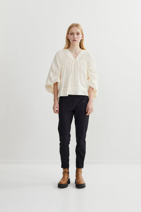 Ines - Striped gathered top OFF WHITE XS  1 - Rabens Saloner