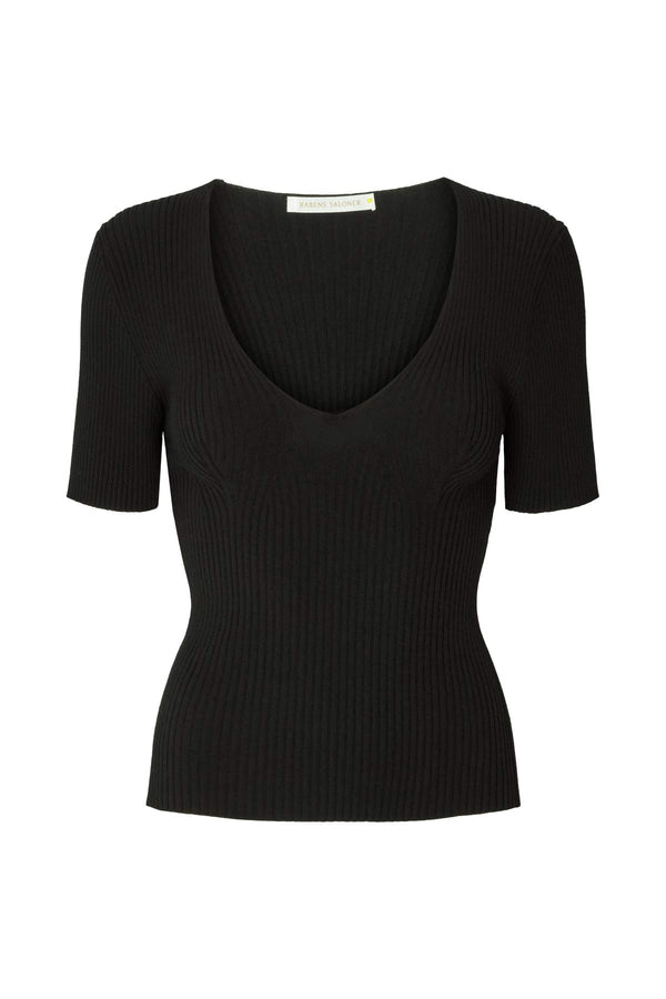 Fabia - Contour knit short slv. top I Black Black XS  1 - Rabens Saloner