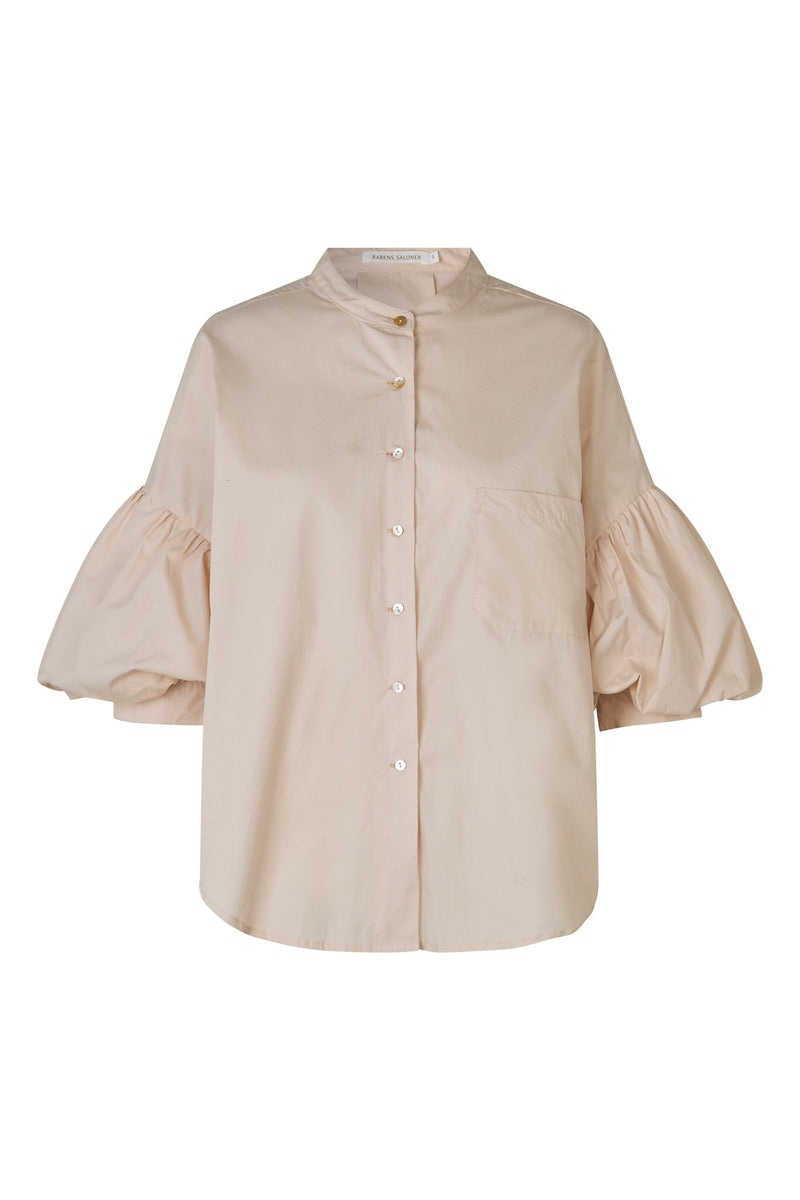 Tamra - Poplin lantern sleeve shirt Oatmeal XS  6 - Rabens Saloner